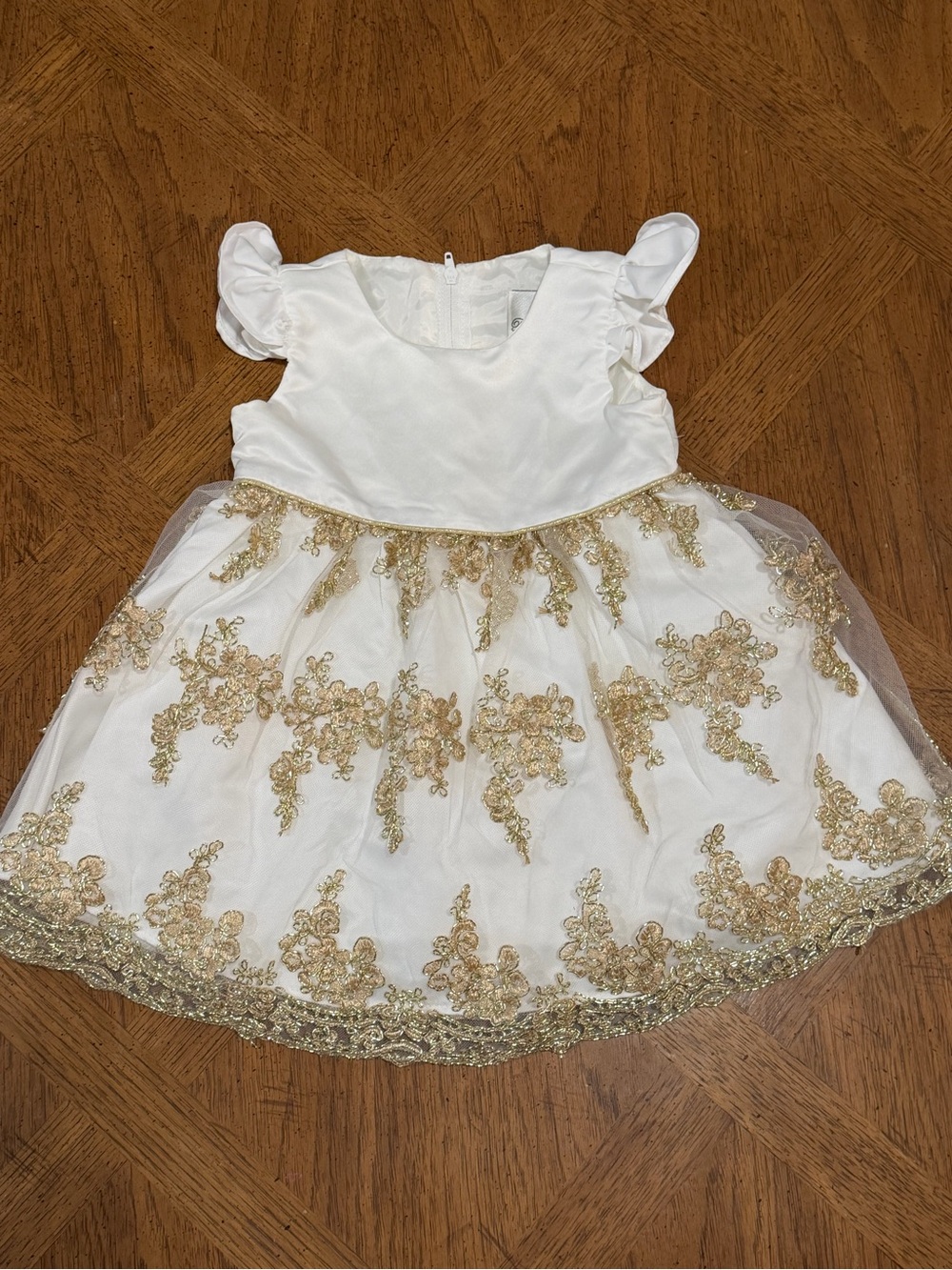 Elegant White and Gold Lace Party Dress for Baby Toddler - 12M